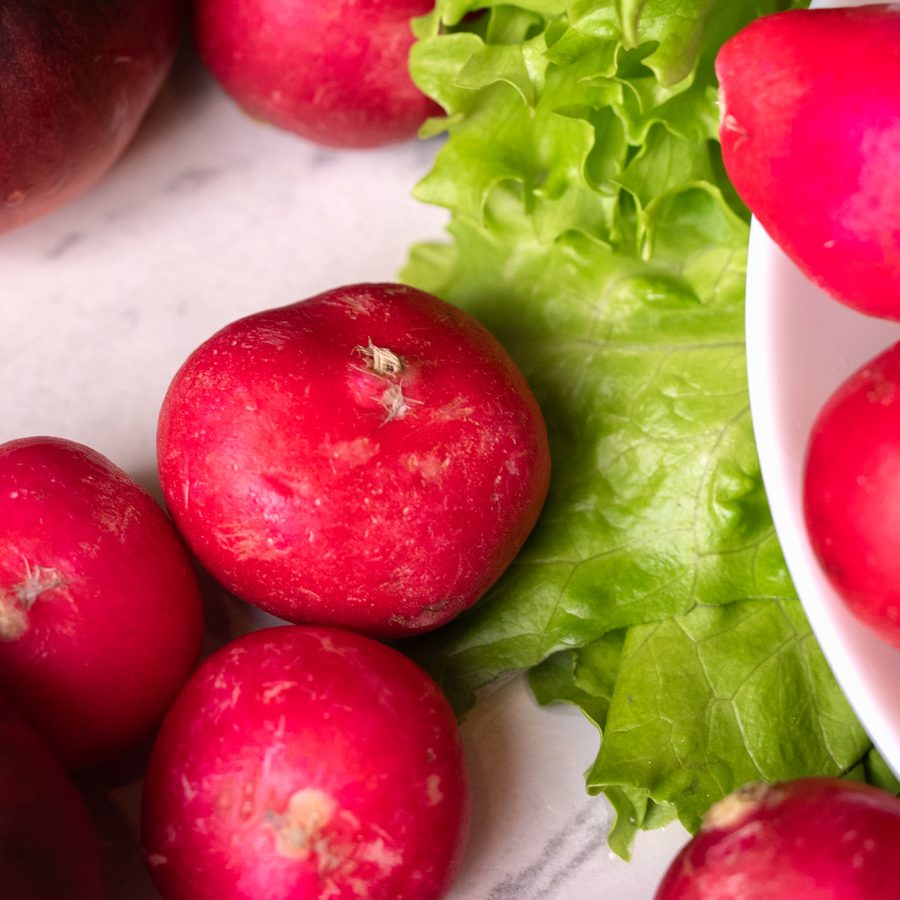 Radishes, heirloom tomatoes and lettuce